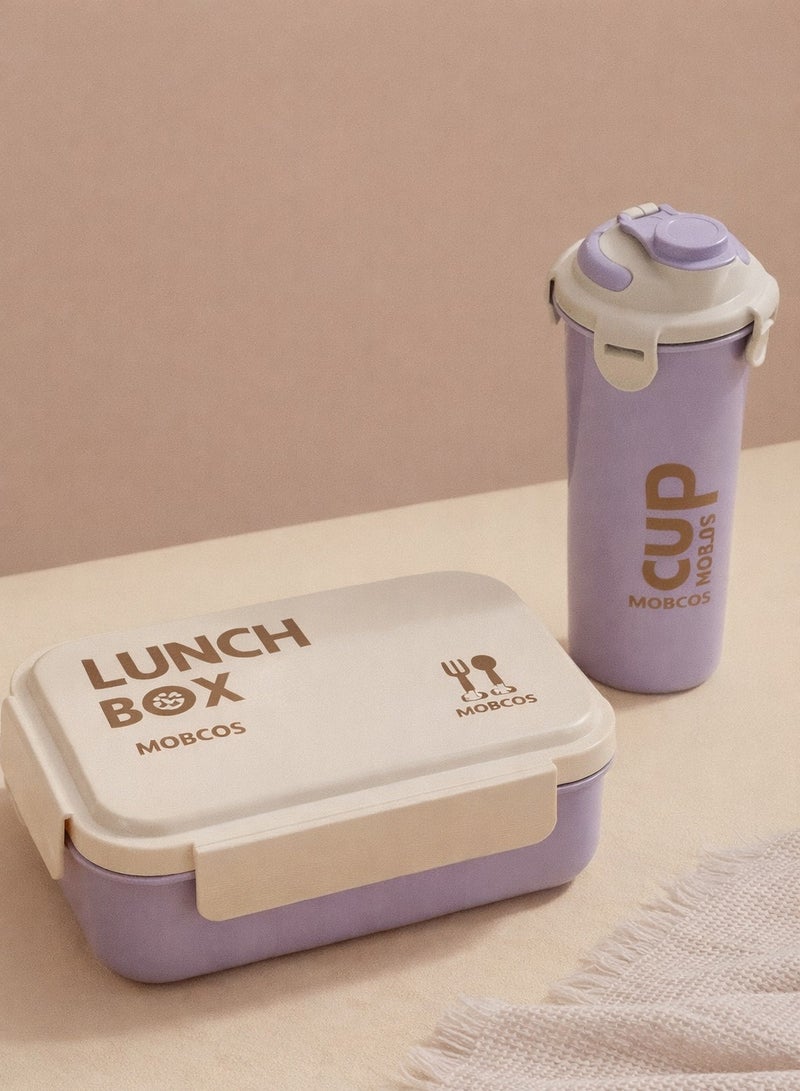 موبكوس طقم حافظة طعام وعلبة غداء وزمزمية سعة كبيرة  أقسام مانعة للتسرب آمنة للاستخدام في الميكروويف خالية من البيسفينول للأطفال والكبار لون بنفسجي - Image 2